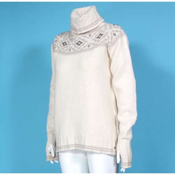 DEVOLD Ona Round Cream Fair Isle Turtle Neck Wool Knit Ski Sweater sz L /958 - Picture 3 of 7